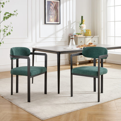 Modern Boucle Dining Chairs Set of 2, Mid-Century Upholstered Side Chairs with Black Metal Legs