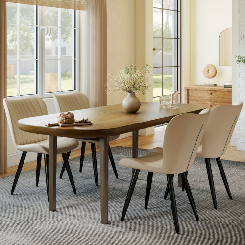 Set of 2 Industrial Style PU Leather Dining Chairs, Armless Side Chairs with Sturdy Metal Frame