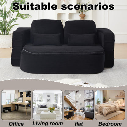 75 inch  Corduroy Convertible Floor Sofa Bed with Built-in Blanket & 4 Pillows