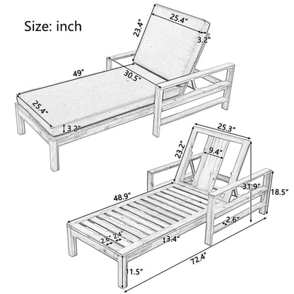 U_Style Acacia Wood Adjustable Backrest Outdoor Lounge Chair, Suitable for Gardens