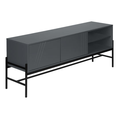 Grey 60 inch TV Stand with Storage Cabinet and Open Shelf