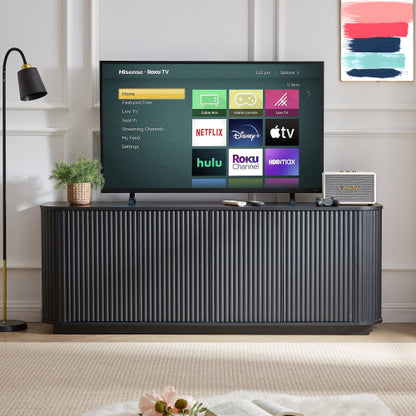 Black Wave Pattern Sideboard TV Stand 64 Inch Wide Storage Cabinet with Push to Open Doors
