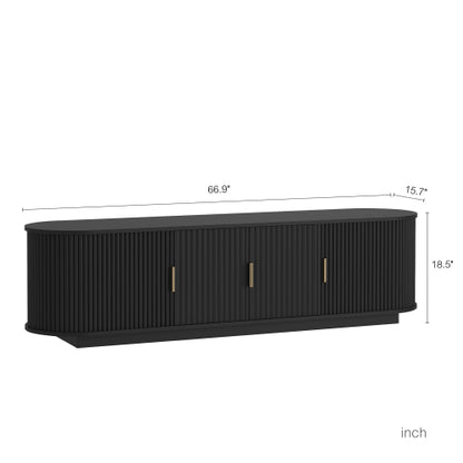 66.9 Inch Farmhouse Fluted Sliding Door TV Stand Adjustable Shelf Media Console for 75 Inch TV