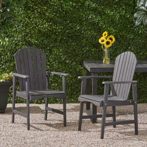 Outdoor Weather Resistant Acacia Wood  Dining Chairs (Set of 2), Dark Gray Finish