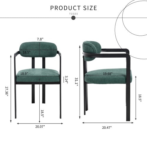 Modern Boucle Dining Chairs Set of 2, Mid-Century Upholstered Side Chairs with Black Metal Legs