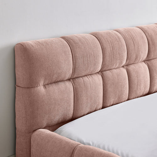 Queen Size Upholstered Bed Frame with Thick Fabric, Chenille Fabric Grounded Queen Size Platform Bed with Headboard and Solid Frame. No Box Spring Needed, PINK(68inch *86.5inch *23.5inch )