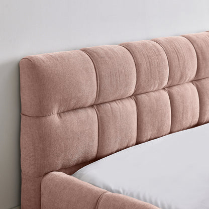 Queen Size Upholstered Bed Frame with Thick Fabric, Chenille Fabric Grounded Queen Size Platform Bed with Headboard and Solid Frame. No Box Spring Needed, PINK(68inch *86.5inch *23.5inch )
