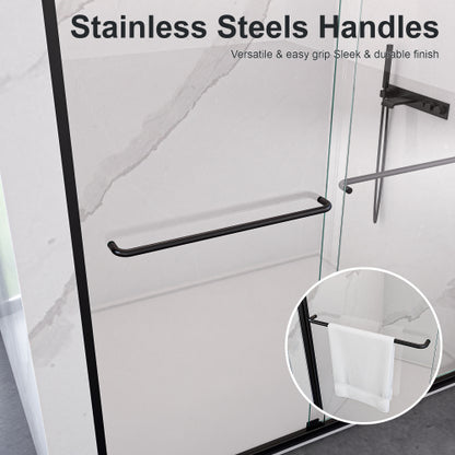 44"-48"W*72" H Semi-Frameless Double Sliding Shower Door, Bypass Shower Door, 1/4" (6mm) Thick SGCC Tempered Glass Door, Matte Black