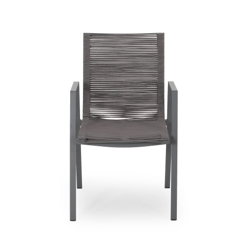 Outdoor Modern Aluminum Dining Chair with Rope Seat (Set of 2), Gray and Dark Gray
