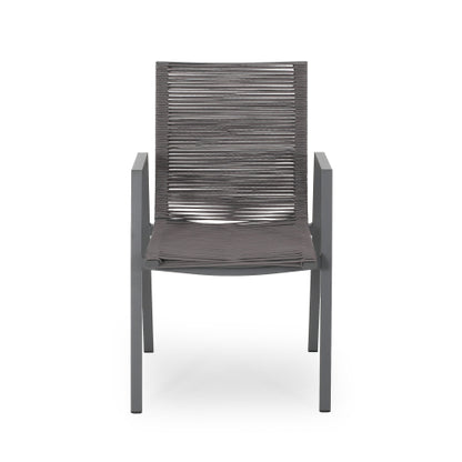 Outdoor Modern Aluminum Dining Chair with Rope Seat (Set of 2), Gray and Dark Gray