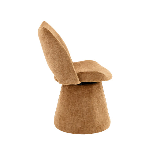 Single Brown Chenille 360° Swivel Hollow Back Accent Chair, Heavy-Duty Metal Base Ergonomic Vanity Chair