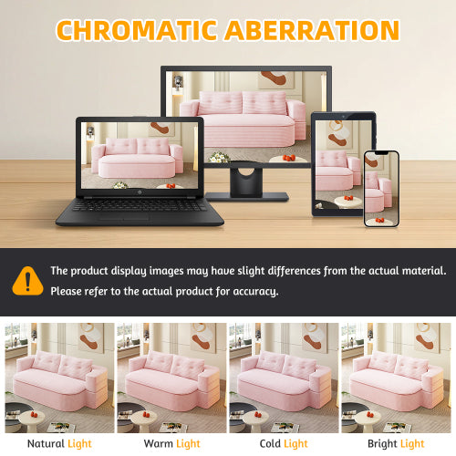 78.7-Inch Baby-Pink Convertible Corduroy Sleeper Floor Sofa-Bed with Zip-On Blanket & 2 Pillows No-Assembly