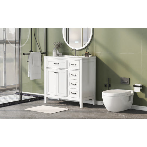36" Bathroom Vanity with Sink Combo, White Bathroom Cabinet with Drawers, Solid Frame and MDF Board (Old Sku:JL000007AAK)