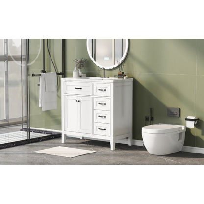 36" Bathroom Vanity with Sink Combo, White Bathroom Cabinet with Drawers, Solid Frame and MDF Board (Old Sku:JL000007AAK)