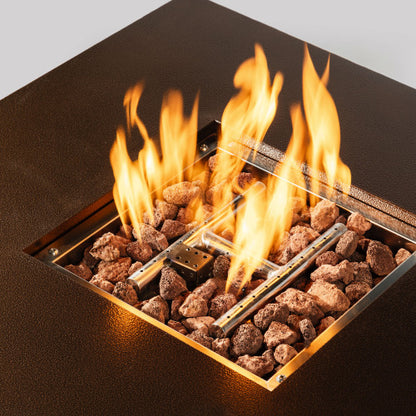 28" Propane Gas Fire Pit Table, 50000 BTU Square Steel Fire Pit for Outside Patio Deck Garden Courtyard-Brown
