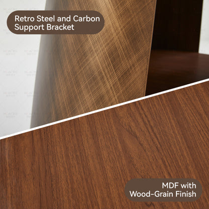 Retro Round Dining Table with Storage Layer, Walnut