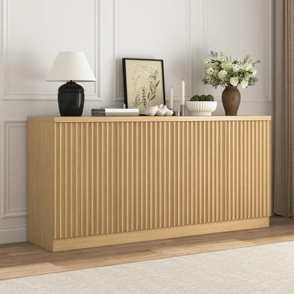 Buffet Cabinet with Storage, 62.60 inch Sideboard Cabinet with 4 Doors & Shelves, Wooden Kitchen Coffee Bar Credenza Storage for Living Room, Hallway Natural
