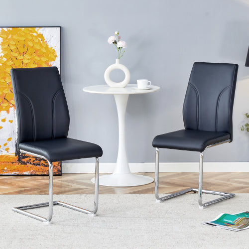 Set of 2 Black PU High-Back Dining Chairs, Waterproof PU Fabric, Sturdy Legs for Dining Room, Kitchen & Living Room