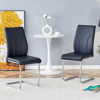 Set of 2 Black PU High-Back Dining Chairs, Waterproof PU Fabric, Sturdy Legs for Dining Room, Kitchen & Living Room