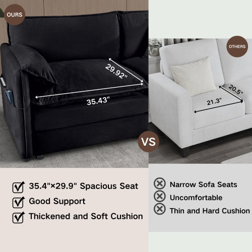 Black Oversized Chenille Modular Loveseat DeepSeat Cloud Sofa