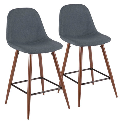 Pebble Mid Century Modern Counter Stool Set of 2 Walnut and Blue LumiSource Fixed Height