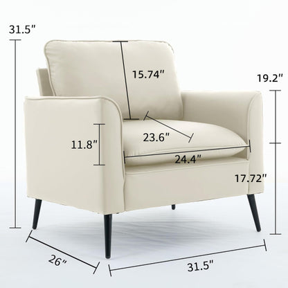 2-PCS Cream-White Cat-Paw Faux-Leather Nordic Retro Light-Luxury Single Sofa Chair