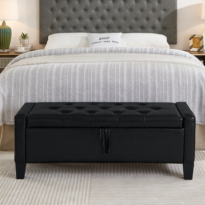 Ottoman with Storage, Storage Ottoman Bench with Safety Hinge 350 lbs Weight, Upholstered Entryway Bench with Seating for Bedroom, Living Room - Black