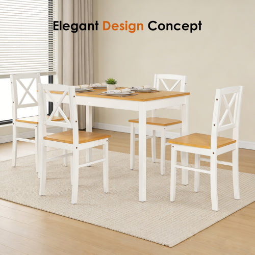 5-Piece Natural White Solid Rubberwood Dining Set, Space-Saving Table & 4 Chairs for Home & Restaurant
