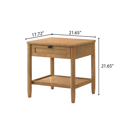 Light Walnut Single-Drawer Nightstand with Shelf