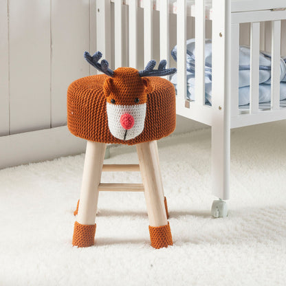 Deer Ottoman Stool Cute Animal Foot Stool Kids Seat with Solid Wood Legs