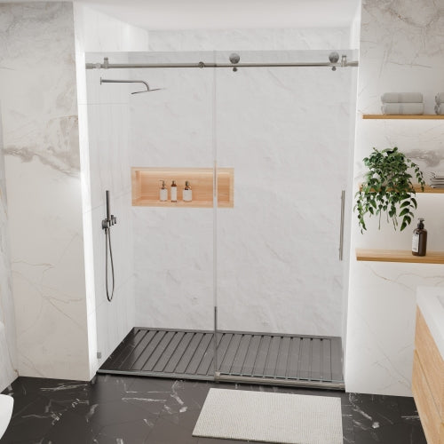 56-60"W x 76"H Frameless Shower Door, Sliding Shower Door, with Premium 5/16"(8mm) Thick Tempered Glass Shower Enclosure ,Chrome Brushed Nickel With Buffer