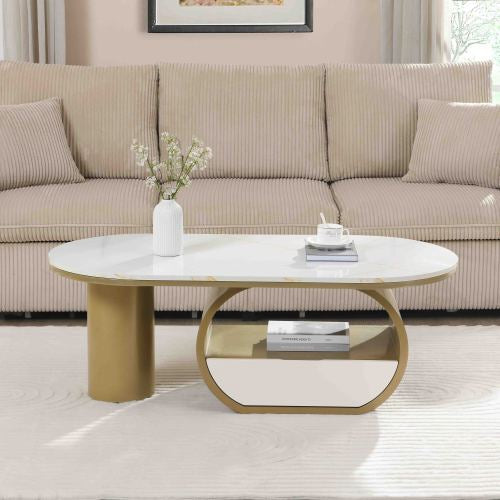 47.24inch  Oval Faux Marble Coffee Table with Drawer