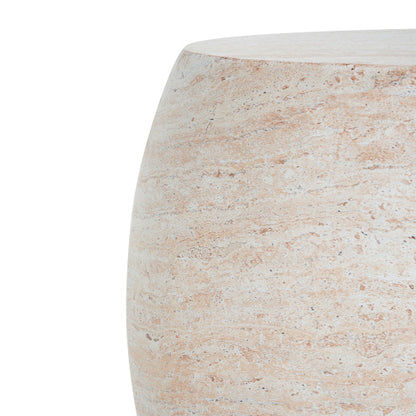 Outdoor/Indoor Lightweight Concrete Side Table,Oval Travertine Finish Accent Table