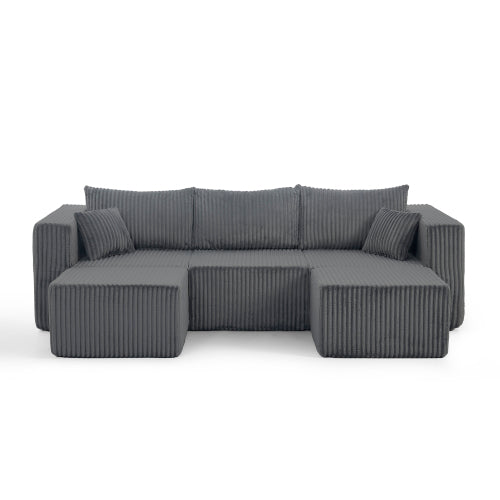 Gray Compressed Corduroy Compact Modular Minimalist Sectional Sofa