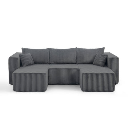 Gray Compressed Corduroy Compact Modular Minimalist Sectional Sofa
