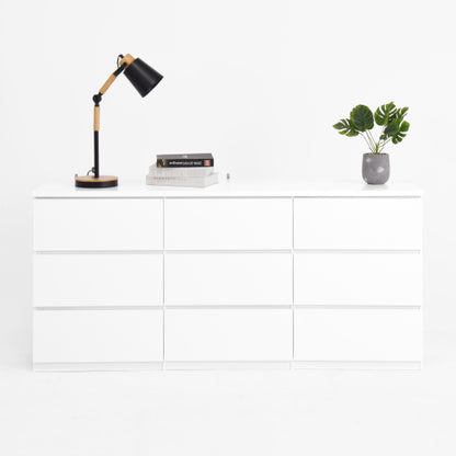 9 Drawer Dresser with No Handle Design, Modern White Matte Wood Dresser for Bedroom, Storage Chest of Drawers for Living Room, Hallway, Entryway