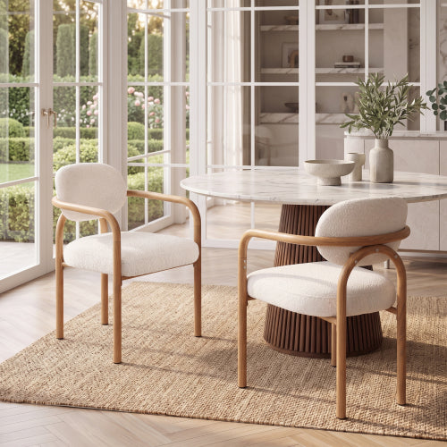 Dining Chairs Set of 2, Beige Upholstered Chairs with Maple Grain Metal Frame