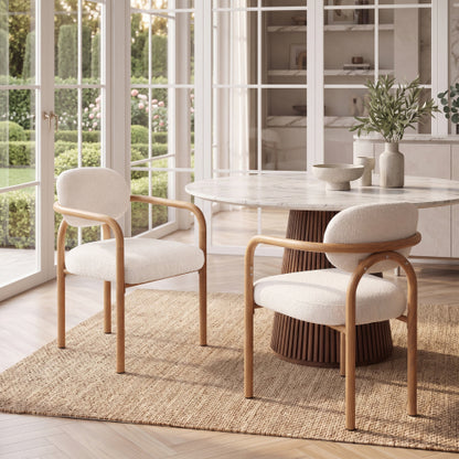 Dining Chairs Set of 2, Beige Upholstered Chairs with Maple Grain Metal Frame