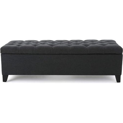51 Inch Dark Grey Tufted Storage Ottoman Bench, Diamond Stitch Upholstered Footrest with Self-Support Soft Close Hinges