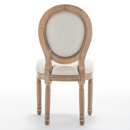 Wood Dining Chairs with Linen Upholstered Backs, Set of 2, Beige
