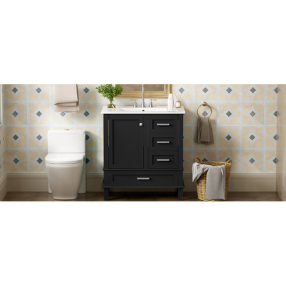 30" Bathroom Vanity , Modern Bathroom Cabinet with Sink Combo Set, Bathroom Storage Cabinet with a Soft Closing Door and 3 Drawers, Solid Wood Frame(Black)
