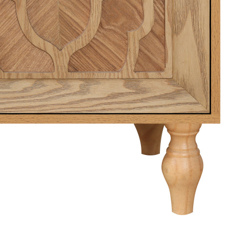 Natural Wood Carved Flower Door Large Storage Cabinet Metal Handle Household Multi-Scene Practical Sideboard Cabinet