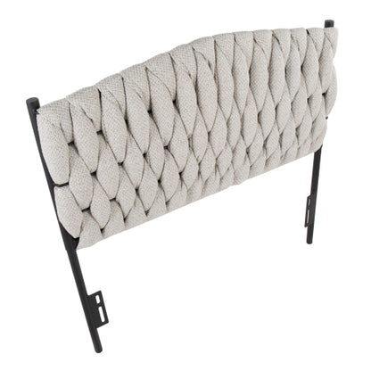 Twin Size Headboard in Black Metal and Cream Fabric by