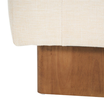 Beige Tufted Rectangular Linen Ottoman Bench, Upholstered Fabric Foot Stool with Rubber Wood Legs for Entryway & Bedroom