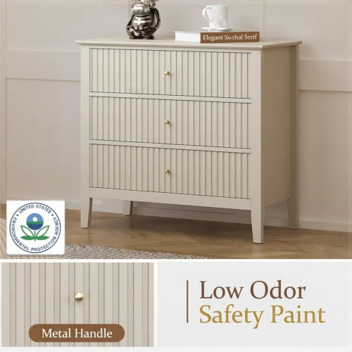 32inch Beige Fluted 3-Drawer Nightstand