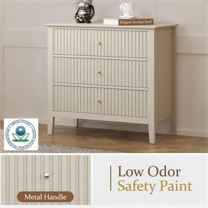 32inch Beige Fluted 3-Drawer Nightstand
