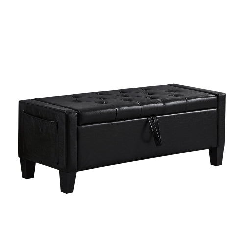 Ottoman with Storage, Storage Ottoman Bench with Safety Hinge 350 lbs Weight, Upholstered Entryway Bench with Seating for Bedroom, Living Room - Black
