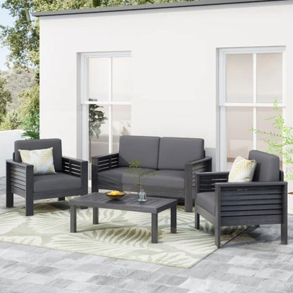 Acacia Wood Outdoor Loveseat and Coffee Table Set with Cushions, Dark Gray