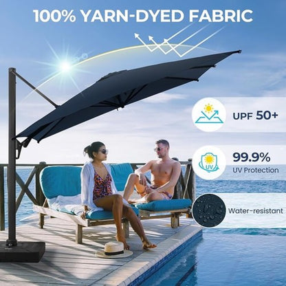10 Ft Blue Square Large Cantilever Patio Umbrella with 360° Rotation & Tit Adjustment and Heavy Duty Offset Polyester Canopy Deck Umbrella without base.