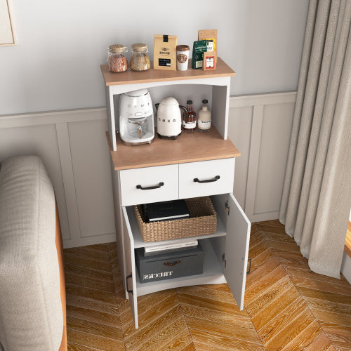White Kitchen Pantry Cabinet with Microwave Shelf Drawer and Adjustable Storage